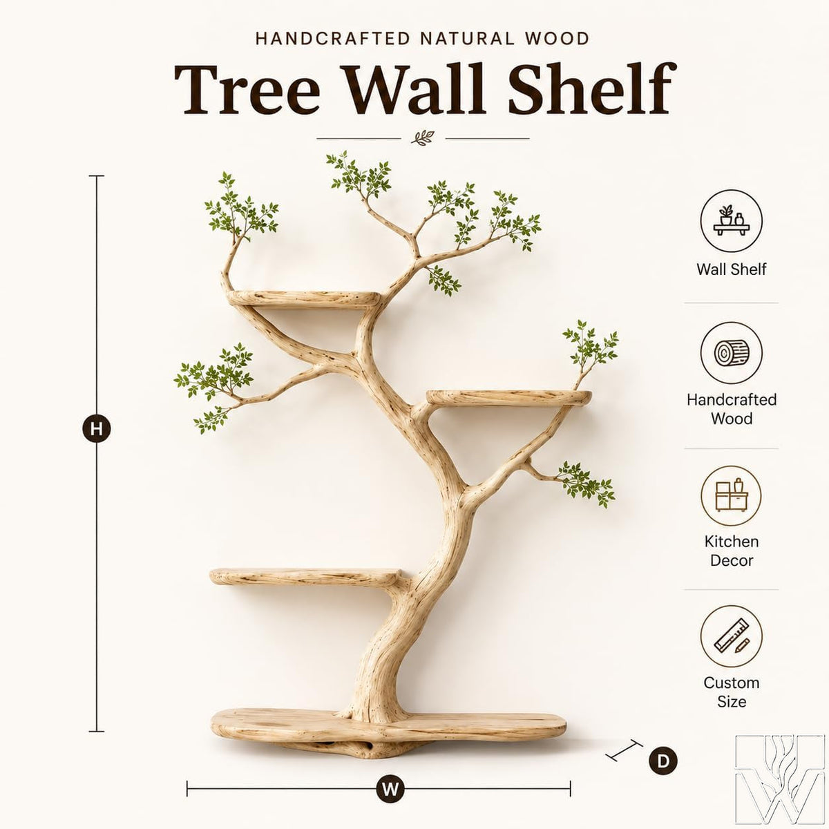 Handcrafted Natural Wood Tree Branch Floating Wall Shelf - Image 2