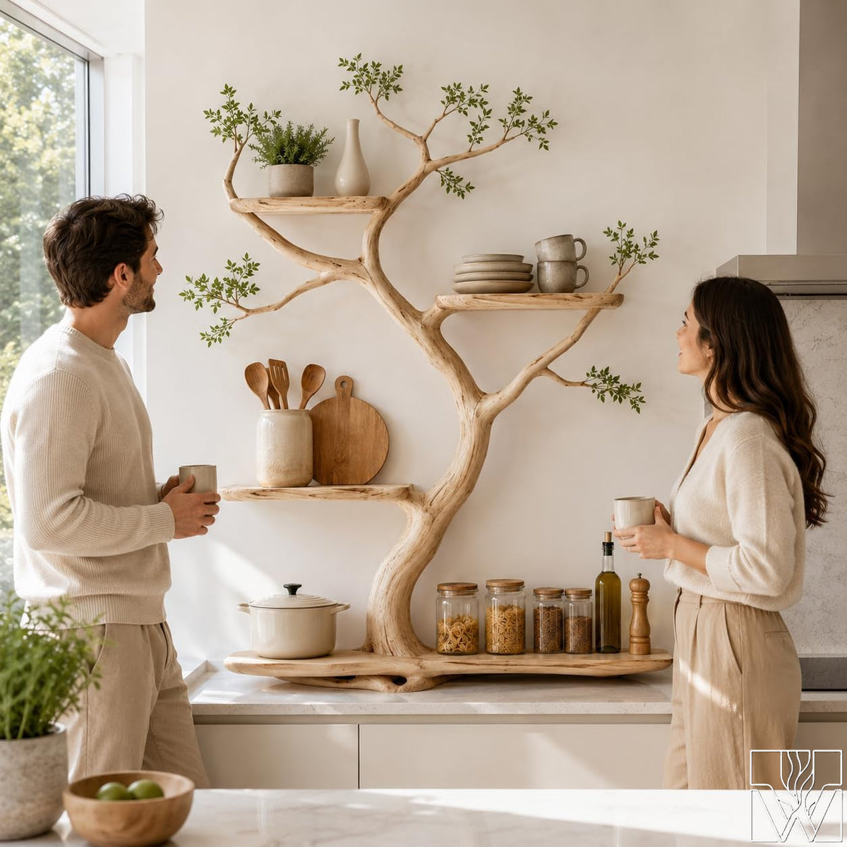 Handcrafted Natural Wood Tree Branch Floating Wall Shelf - Image 3