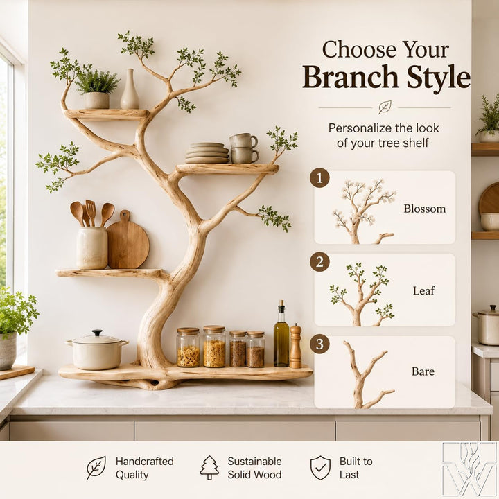 Handcrafted Natural Wood Tree Branch Floating Wall Shelf - Image 4