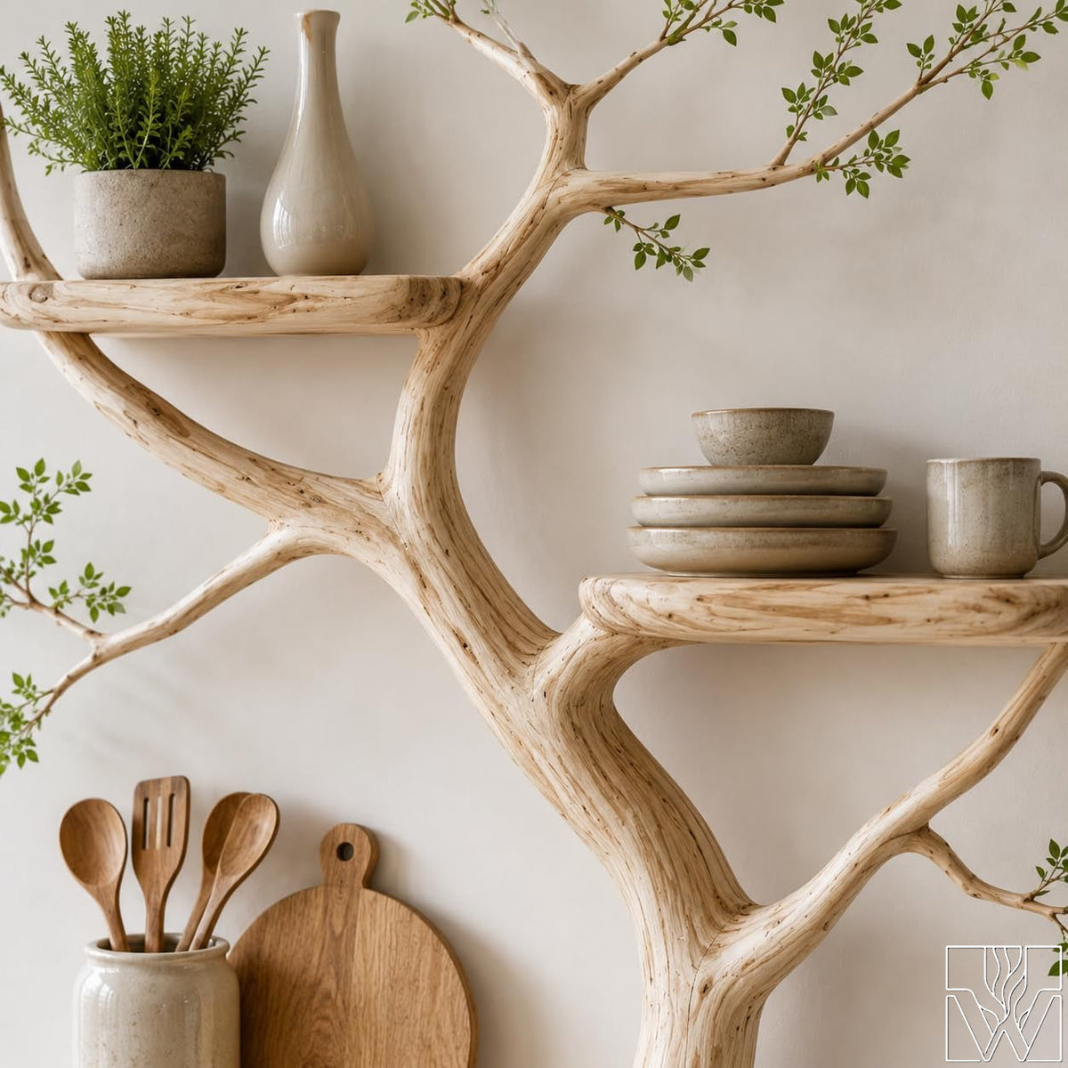 Handcrafted Natural Wood Tree Branch Floating Wall Shelf - Image 6
