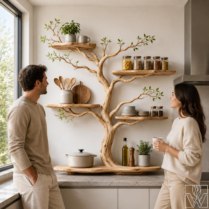 Handcrafted Natural Wood Tree Branch Floating Wall Shelf - Image 2
