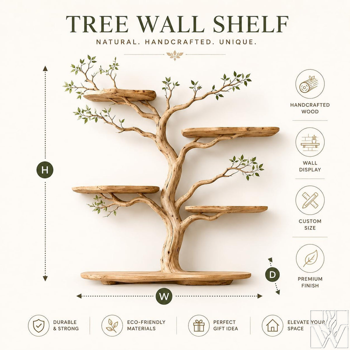 Handcrafted Natural Wood Tree Branch Floating Wall Shelf - Image 3