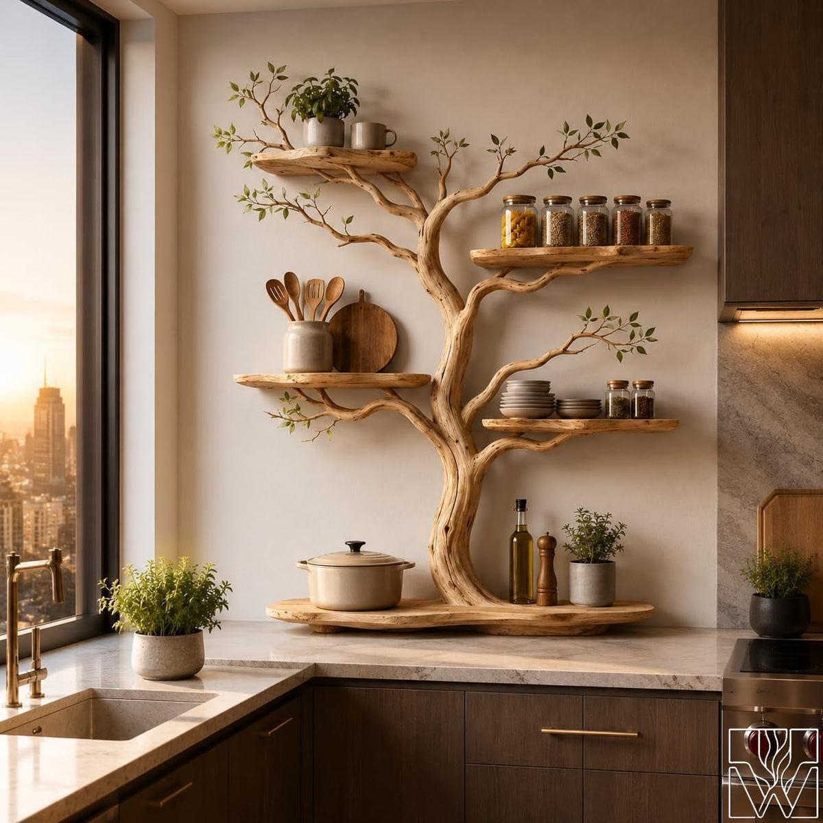 Handcrafted Natural Wood Tree Branch Floating Wall Shelf - Image 6