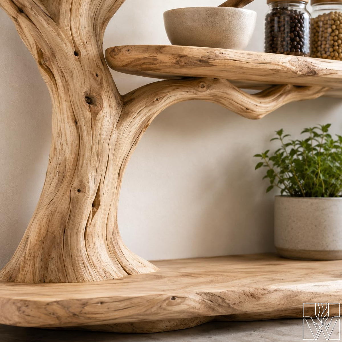 Handcrafted Natural Wood Tree Branch Floating Wall Shelf - Image 7