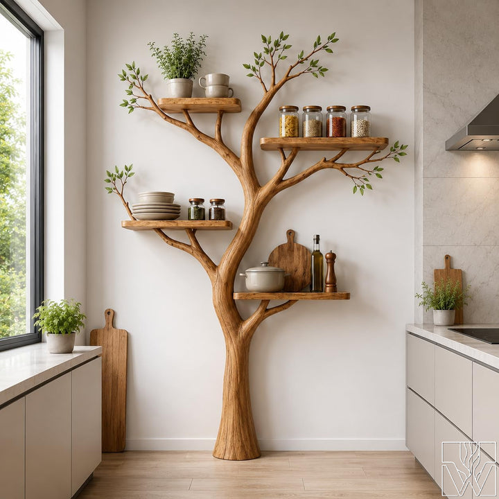 Handcrafted Natural Wood Tree Branch Floating Wall Shelf - Image 1