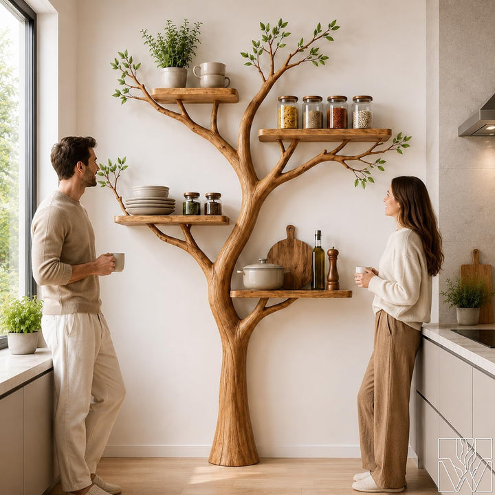 Handcrafted Natural Wood Tree Branch Floating Wall Shelf - Image 3