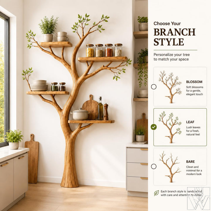 Handcrafted Natural Wood Tree Branch Floating Wall Shelf - Image 4