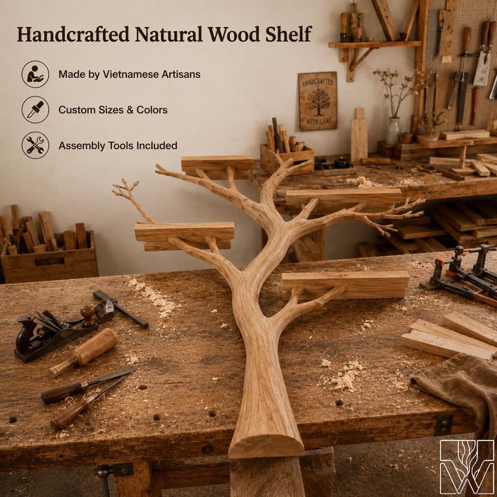 Handcrafted Natural Wood Tree Branch Floating Wall Shelf - Image 5