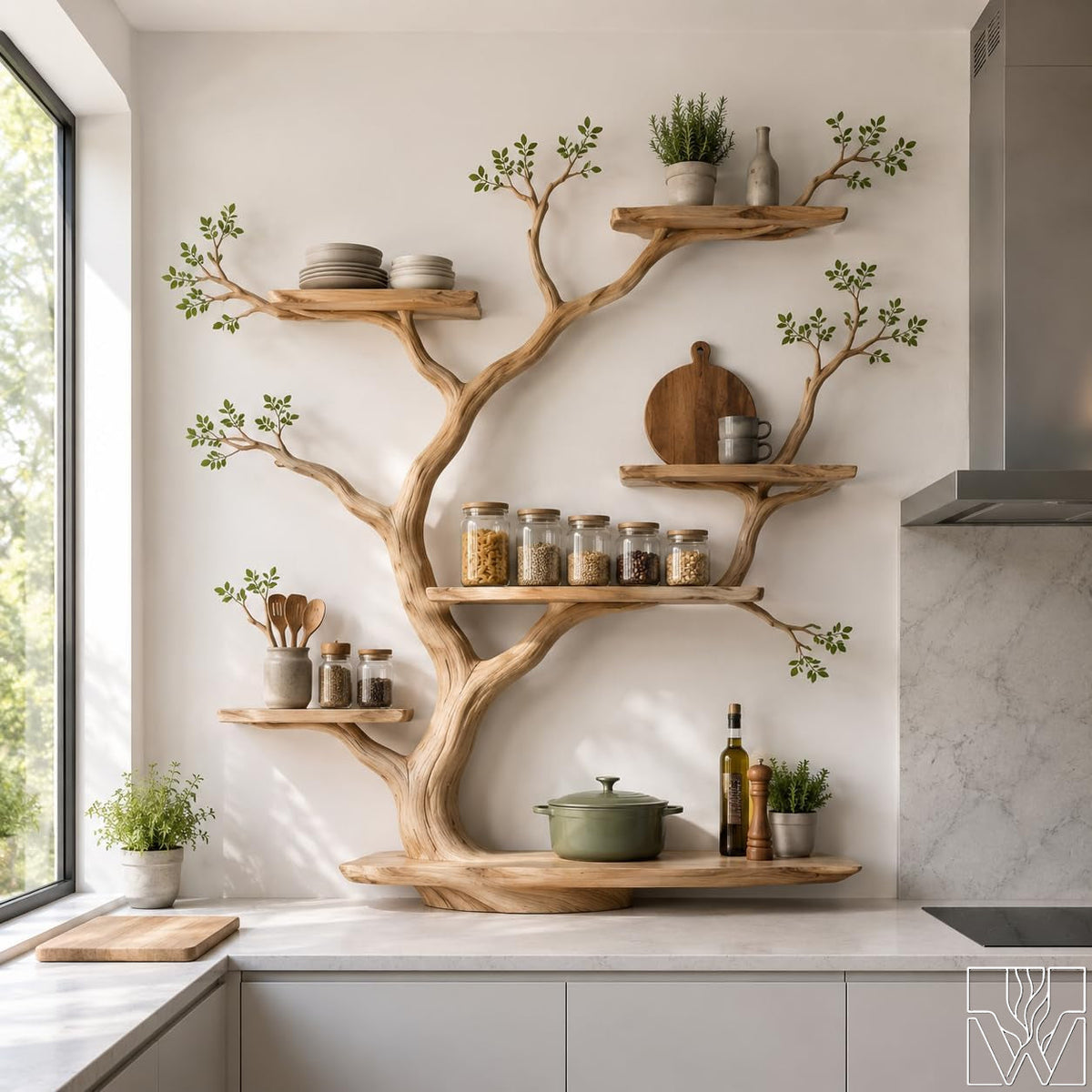 Handcrafted Natural Wood Tree Branch Floating Wall Shelf - Image 1