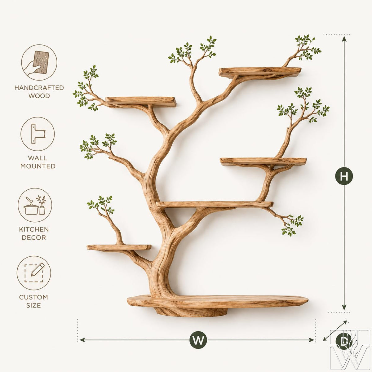 Handcrafted Natural Wood Tree Branch Floating Wall Shelf - Image 2