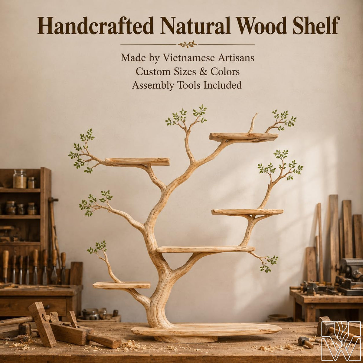 Handcrafted Natural Wood Tree Branch Floating Wall Shelf - Image 5