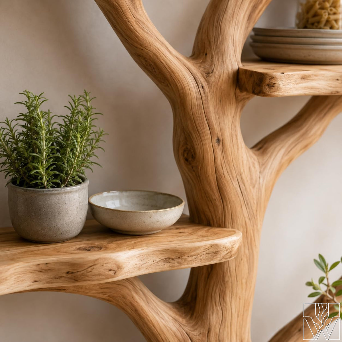 Handcrafted Natural Wood Tree Branch Floating Wall Shelf - Image 7