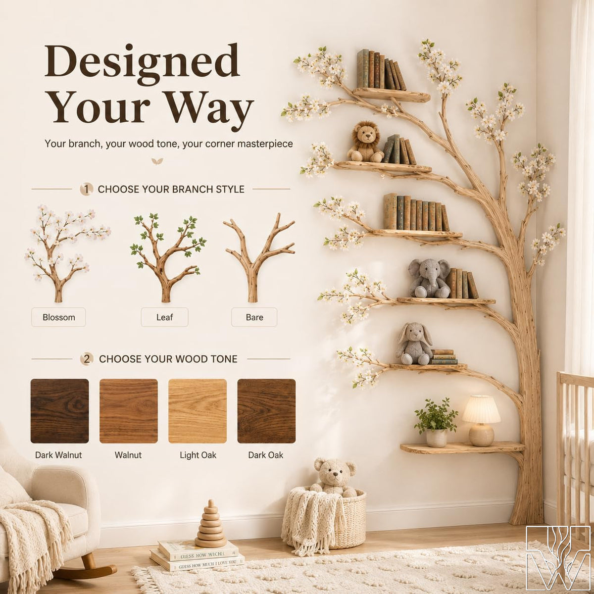 Handcrafted Wood Tree Branch Bookshelf for Nursery Room - Image 4