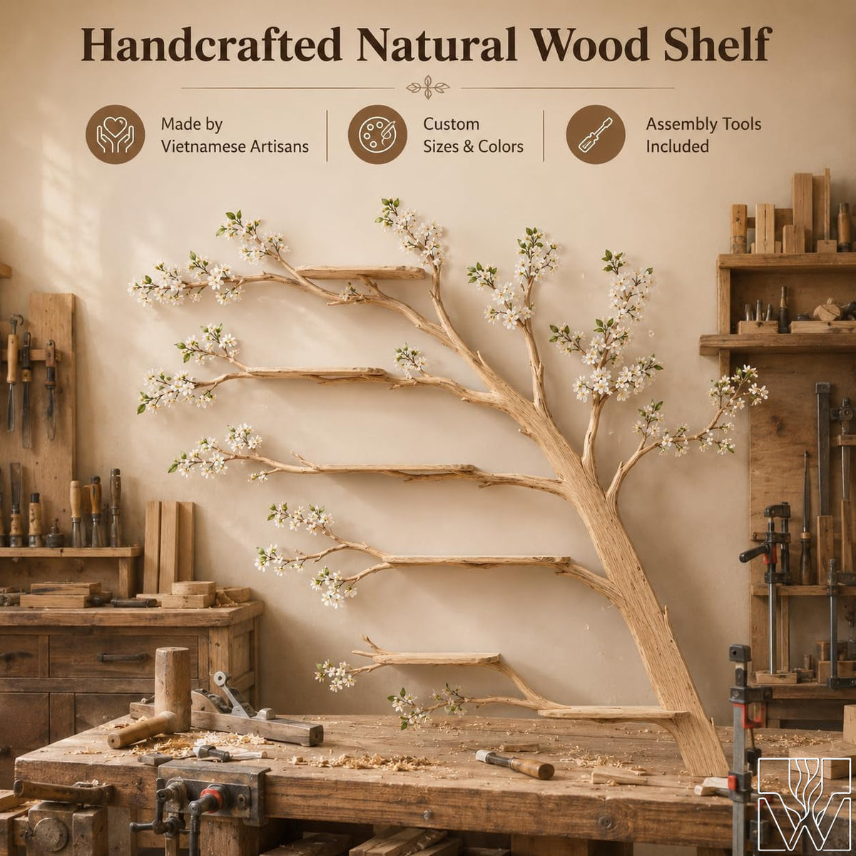 Handcrafted Wood Tree Branch Bookshelf for Nursery Room - Image 5