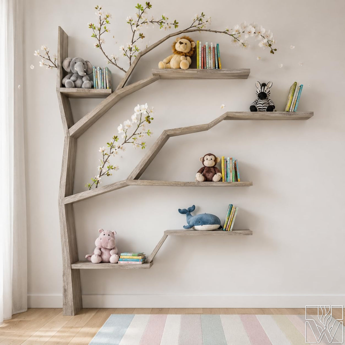 Handcrafted Wood Tree Branch Bookshelf for Nursery Room - Image 1