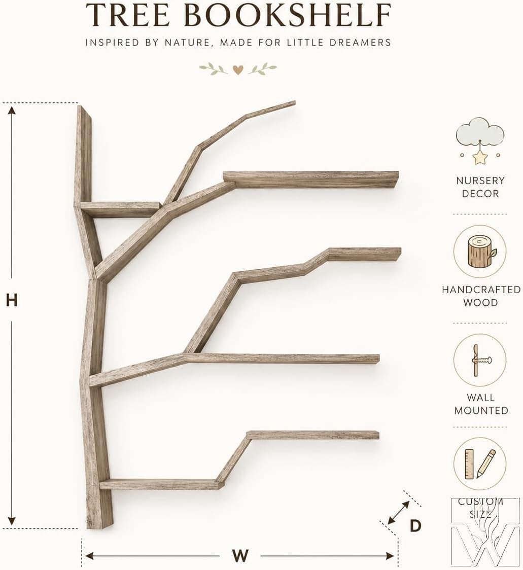 Handcrafted Wood Tree Branch Bookshelf for Nursery Room - Image 2