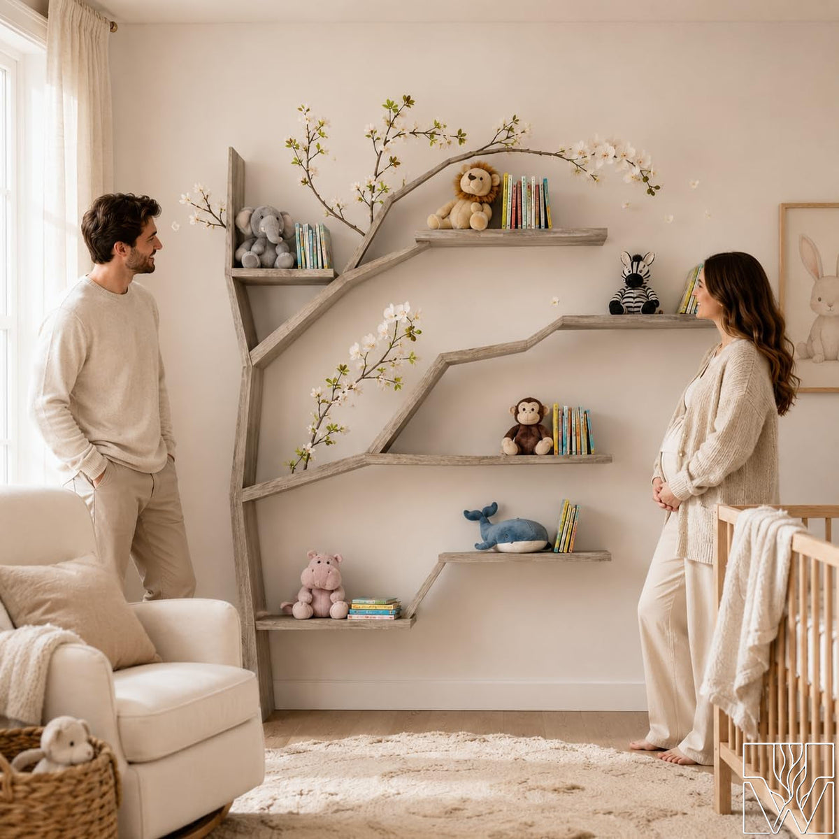 Handcrafted Wood Tree Branch Bookshelf for Nursery Room - Image 3