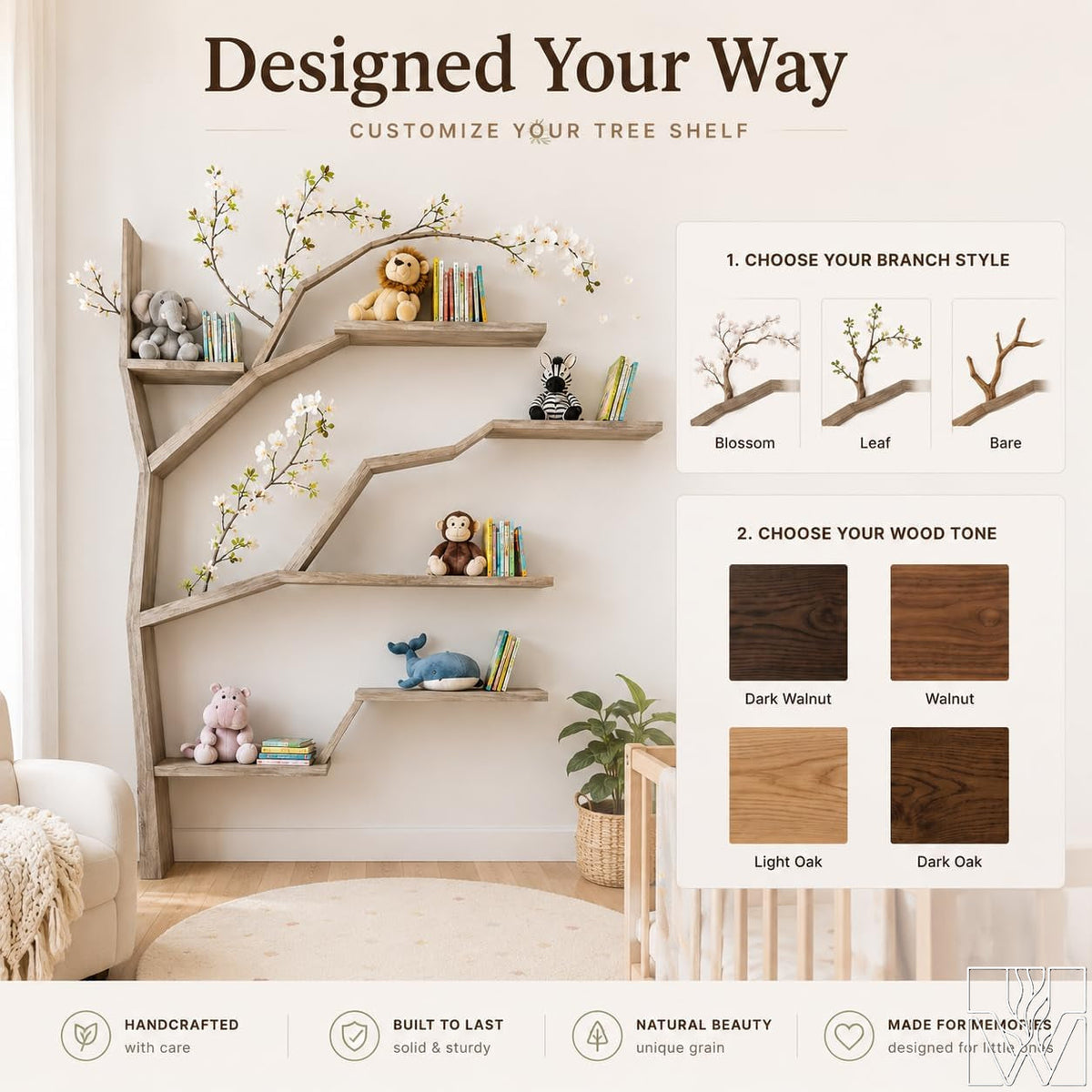 Handcrafted Wood Tree Branch Bookshelf for Nursery Room - Image 4