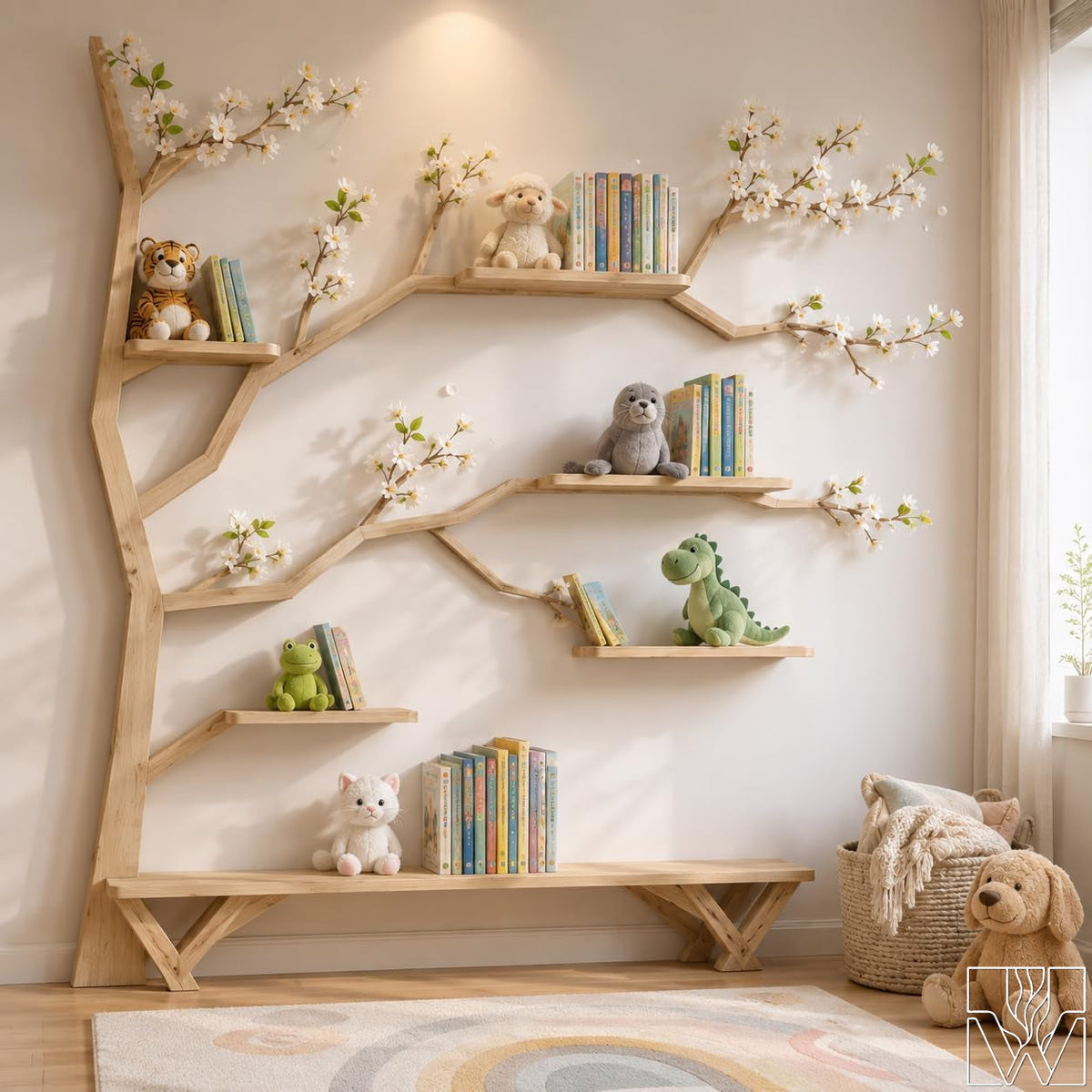 Handcrafted Wood Tree Branch Bookshelf for Nursery Room - Image 1