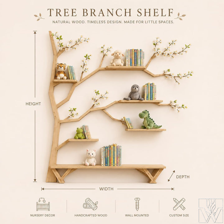 Handcrafted Wood Tree Branch Bookshelf for Nursery Room - Image 2