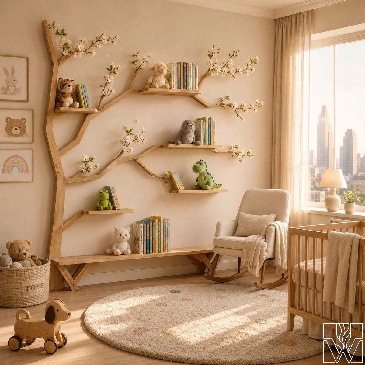 Handcrafted Wood Tree Branch Bookshelf for Nursery Room - Image 6