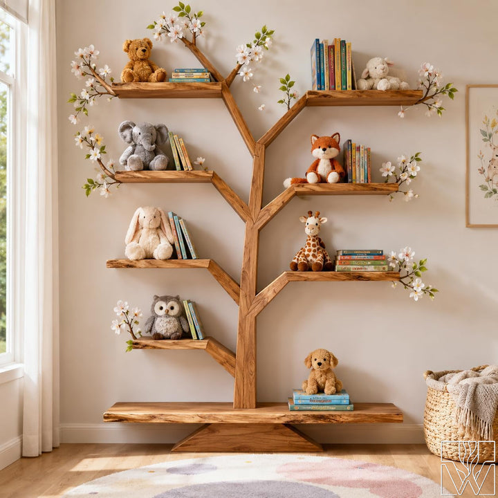 Handcrafted Wood Tree Branch Bookshelf for Nursery Room - Image 1