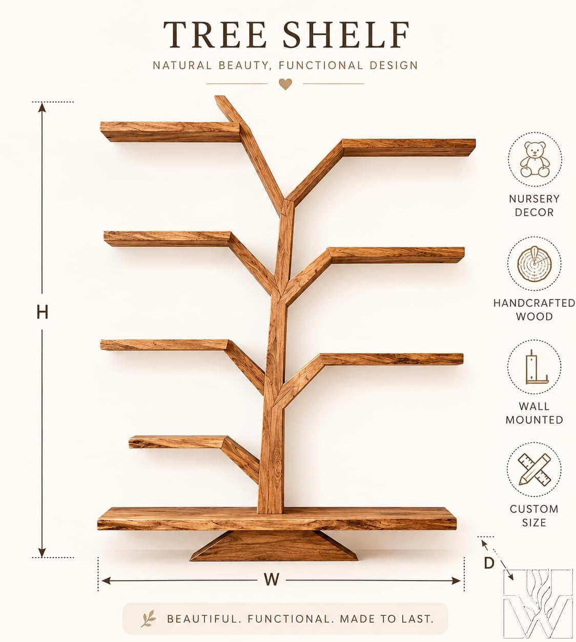 Handcrafted Wood Tree Branch Bookshelf for Nursery Room - Image 2