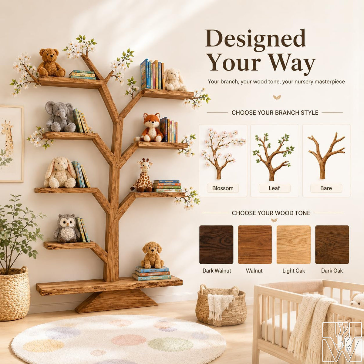 Handcrafted Wood Tree Branch Bookshelf for Nursery Room - Image 4