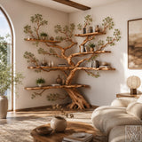 Handcrafted Natural Wood Corner Tree Shelf - The Canyon Root Canopy