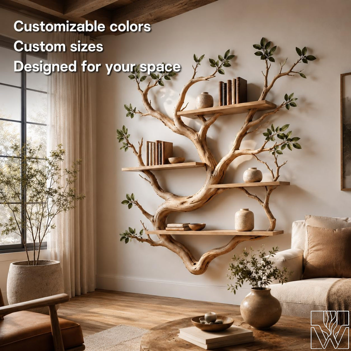 Handcrafted Tree Branch Bookshelf - The Whispering Sequoia