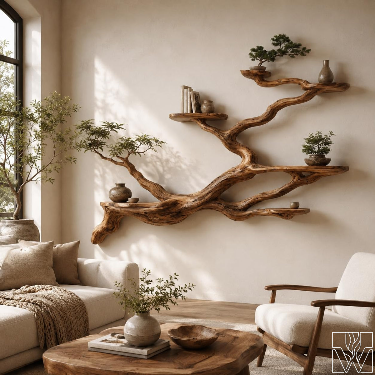 Handcrafted Tree Branch Bookshelf - The Mesa Drift Canopy