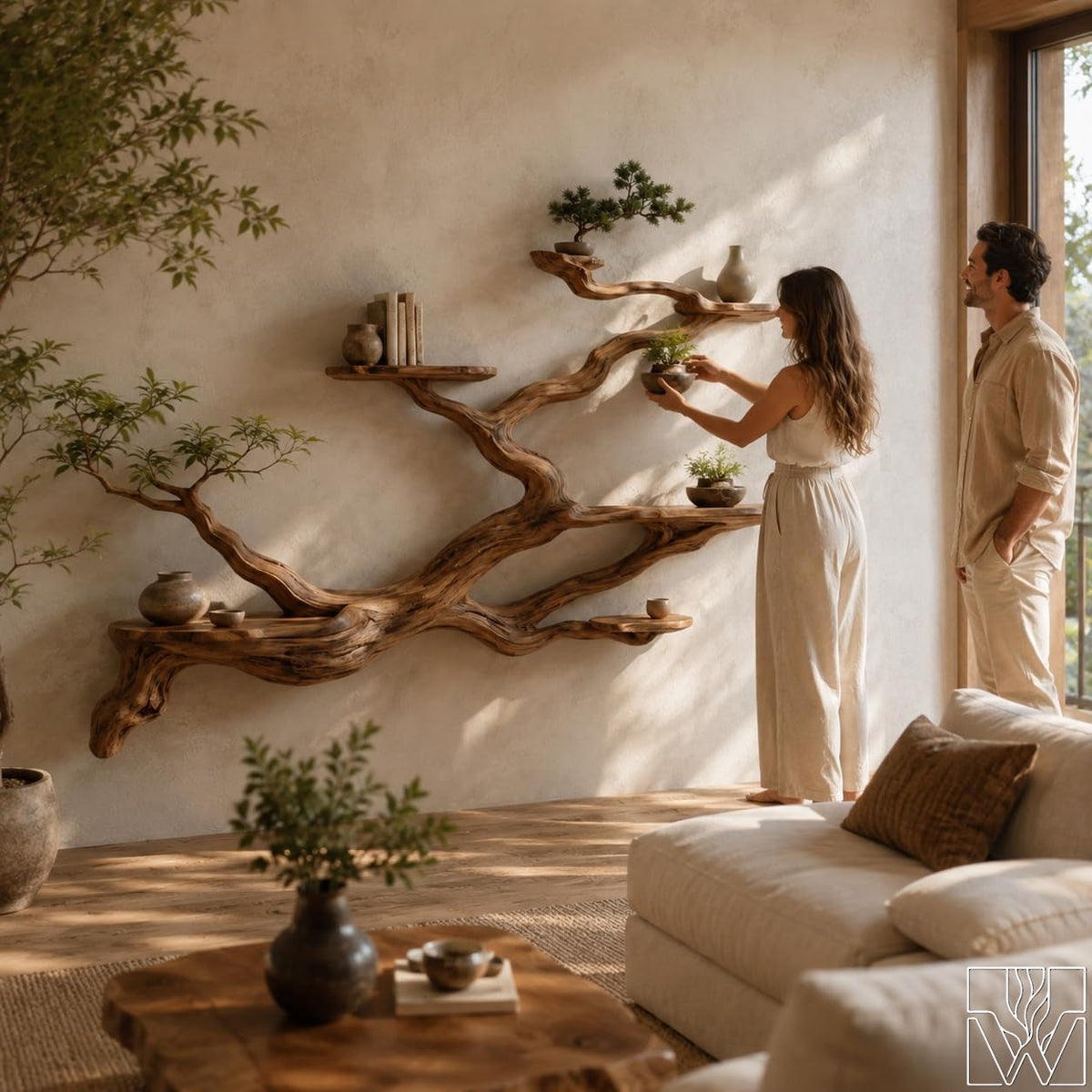 Handcrafted Tree Branch Bookshelf - The Mesa Drift Canopy
