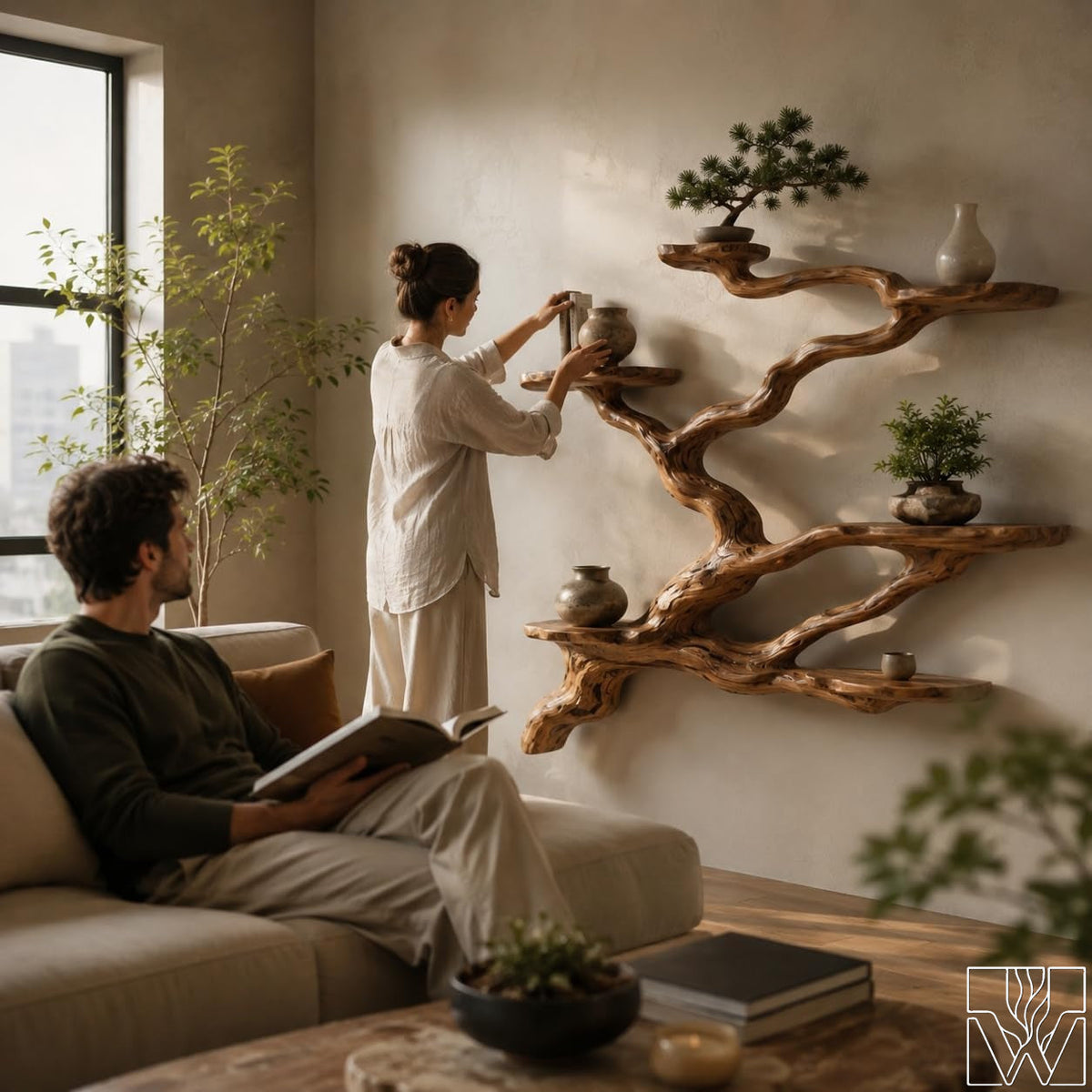 Handcrafted Tree Branch Bookshelf - The Mesa Drift Canopy