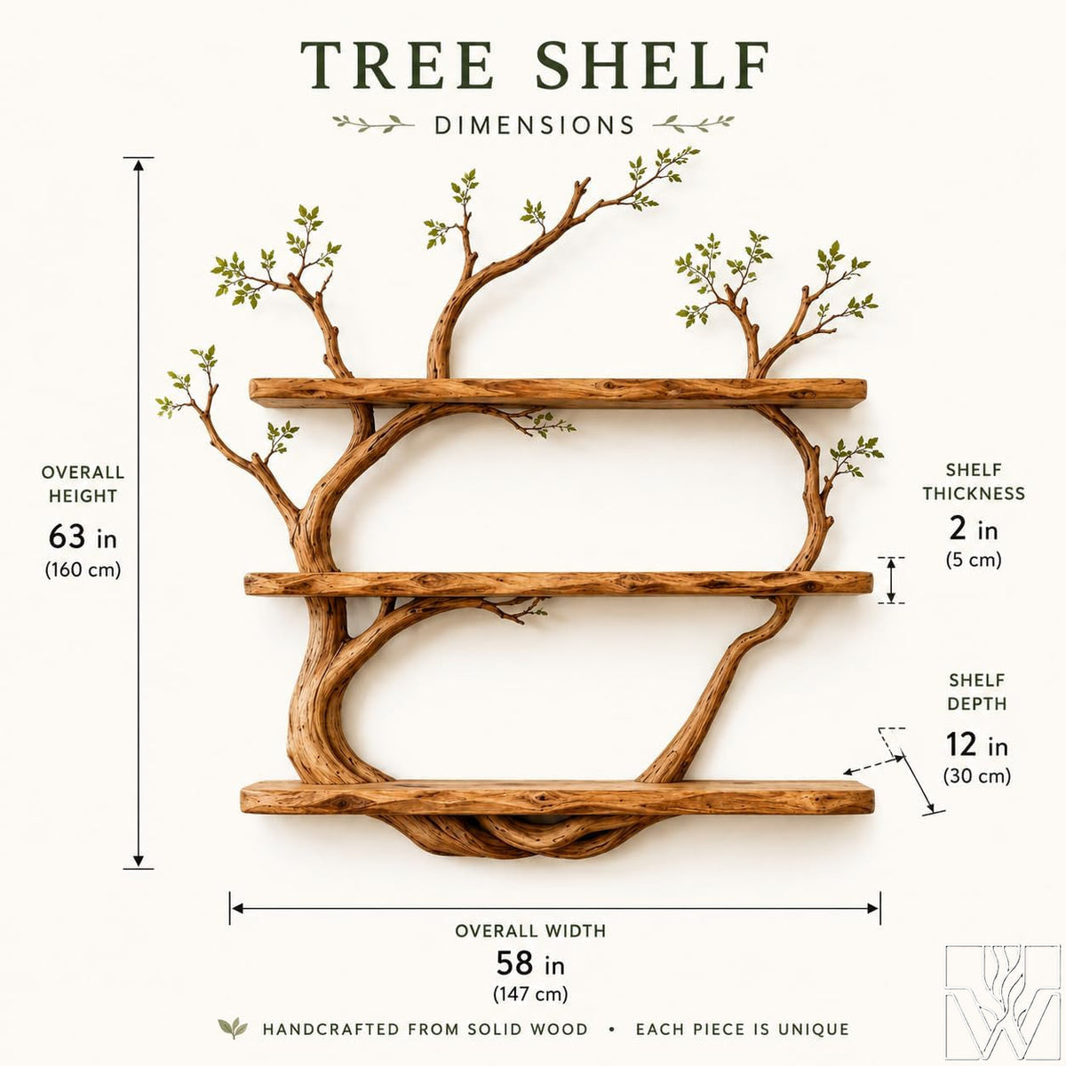 Natural Wood Multi-Layer Tree Branch Floating Shelf