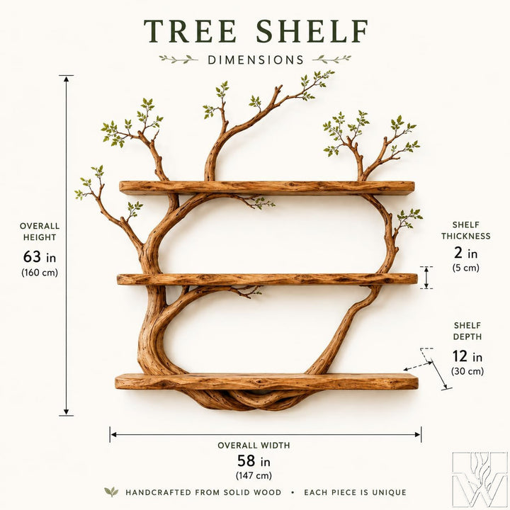 Natural Wood Multi-Layer Tree Branch Floating Shelf