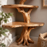 Rustic Solid Wood Tree Branch Corner Wall Bookshelf