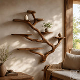 Rustic Solid Wood Tree Branch Wall Mounted Bookshelf