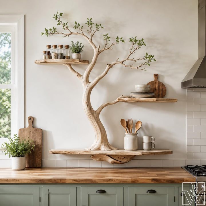 Handcrafted Wooden Tree Branch Floating Wall Shelf