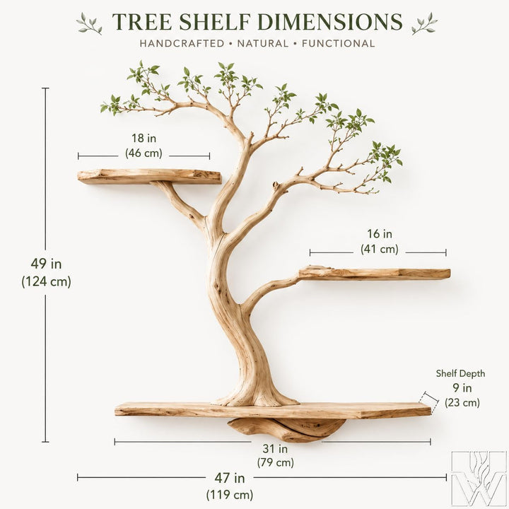 Handcrafted Wooden Tree Branch Floating Wall Shelf