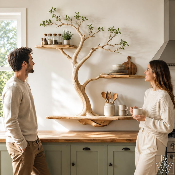 Handcrafted Wooden Tree Branch Floating Wall Shelf