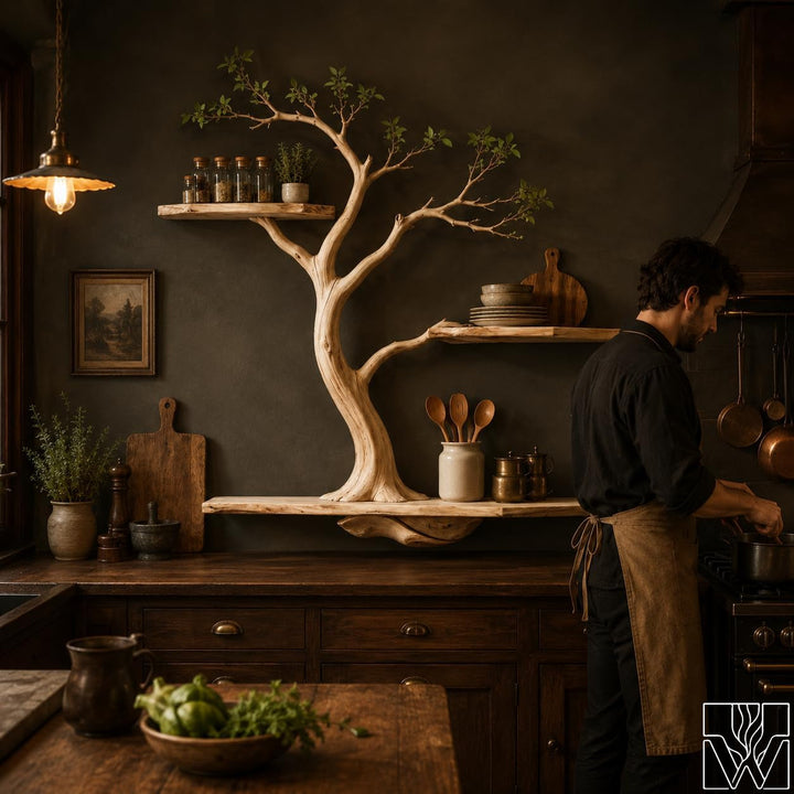 Handcrafted Wooden Tree Branch Floating Wall Shelf
