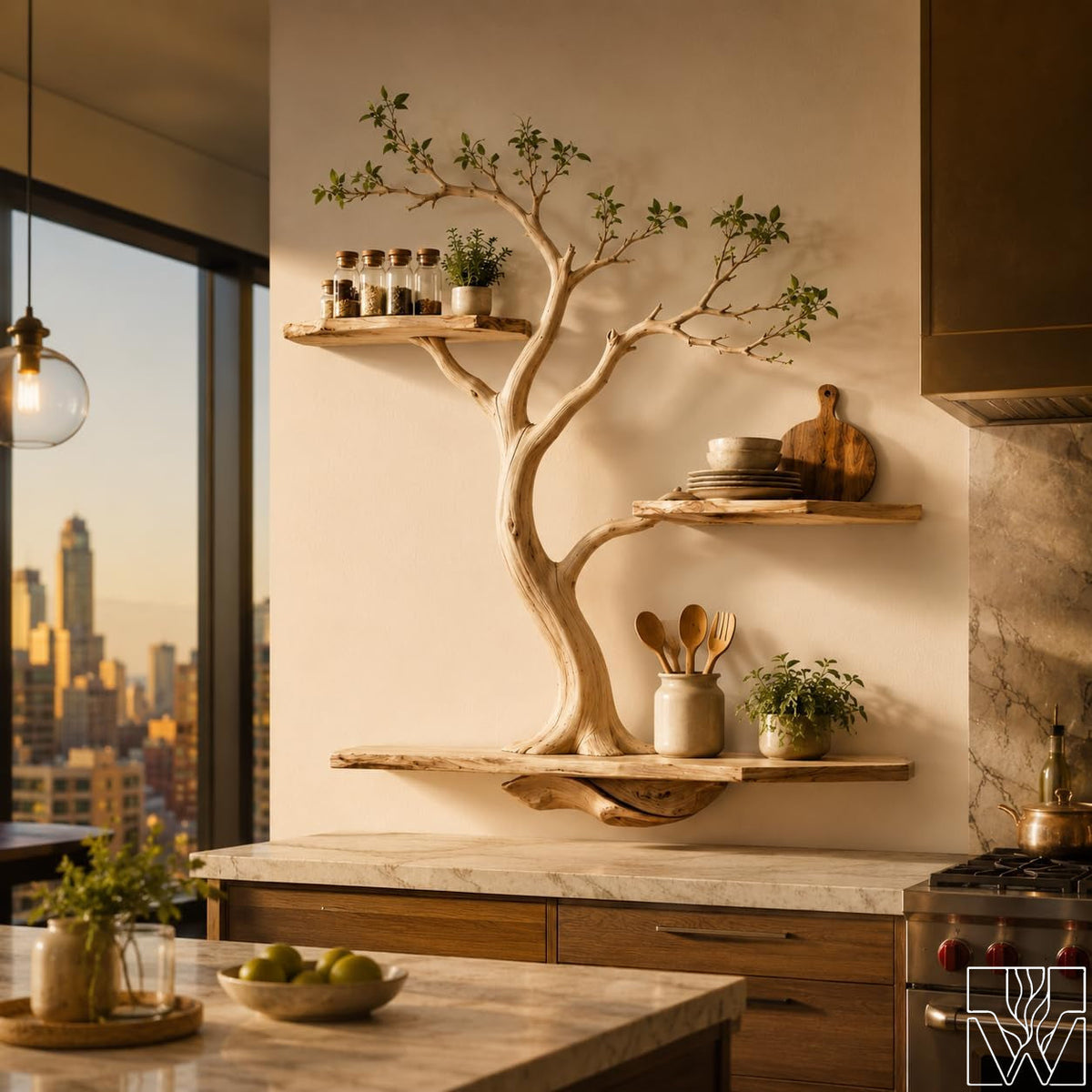 Handcrafted Wooden Tree Branch Floating Wall Shelf