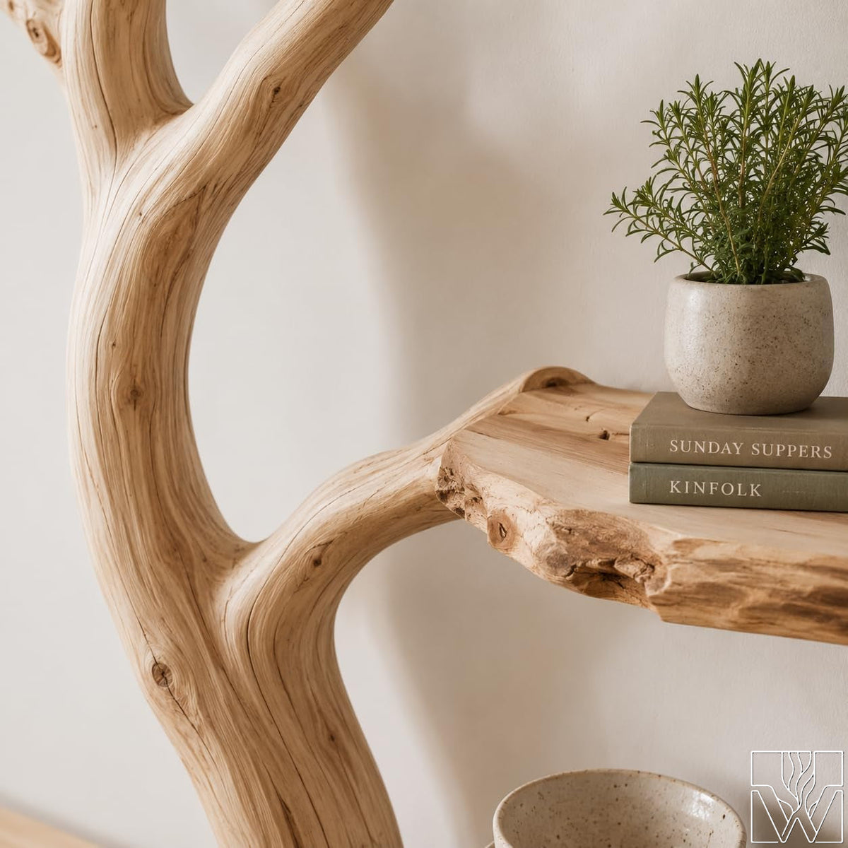 Handcrafted Wooden Tree Branch Floating Wall Shelf