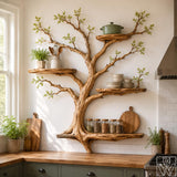 Multi-Layer Sculptural Wood Tree Branch Wall Shelf