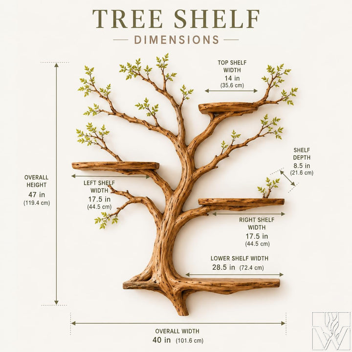 Multi-Layer Sculptural Wood Tree Branch Wall Shelf