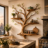Multi-Layer Sculptural Wood Tree Branch Wall Shelf