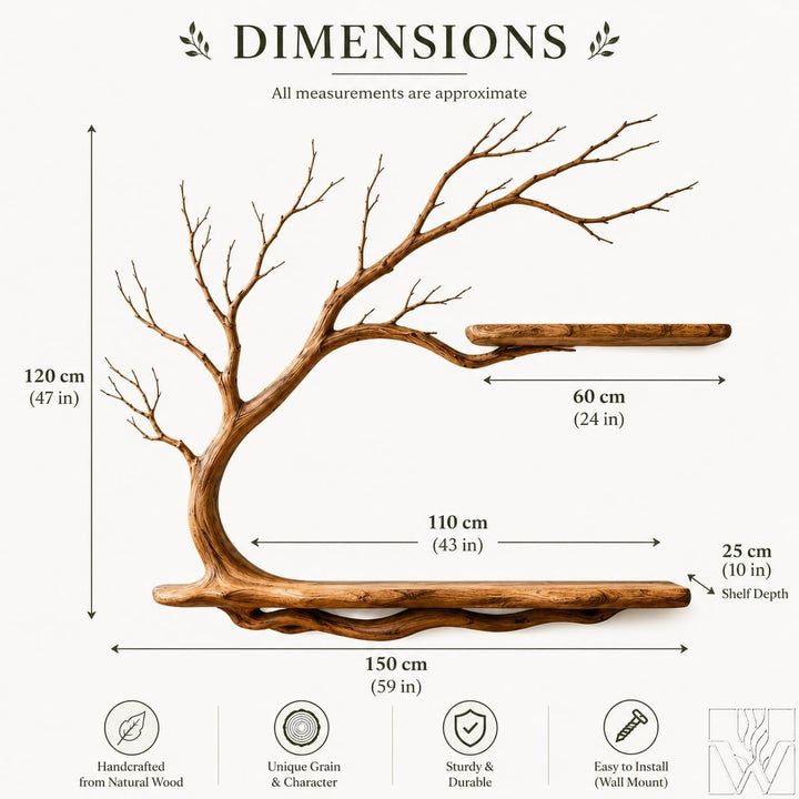 Unique Natural Wood Tree Branch Floating Wall Shelf