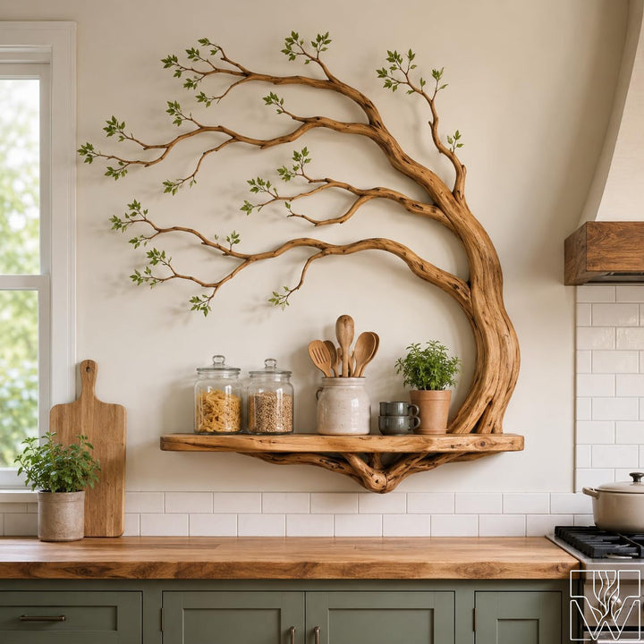 Handcrafted Natural Wood Tree Branch Floating Shelf