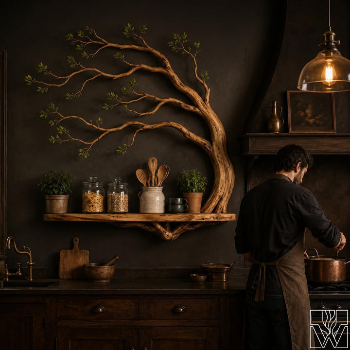 Handcrafted Natural Wood Tree Branch Floating Shelf