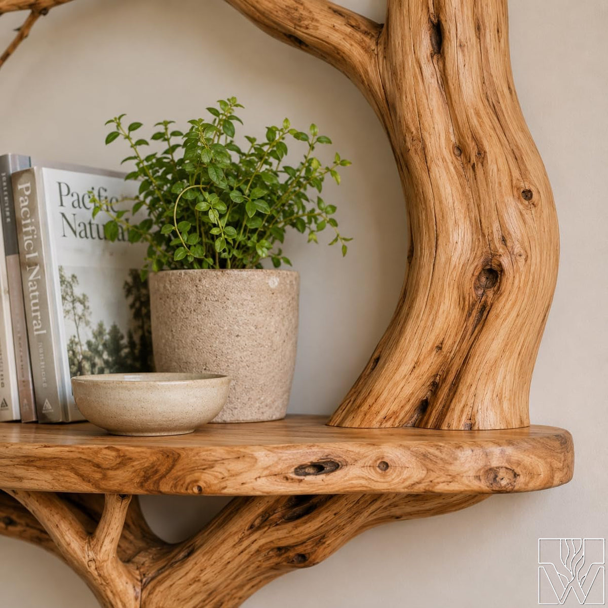 Handcrafted Natural Wood Tree Branch Floating Shelf